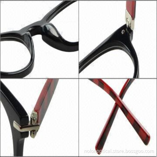 Acetate Black Front and Red Temple Acetate Frames, 49-22-140cm Sizes